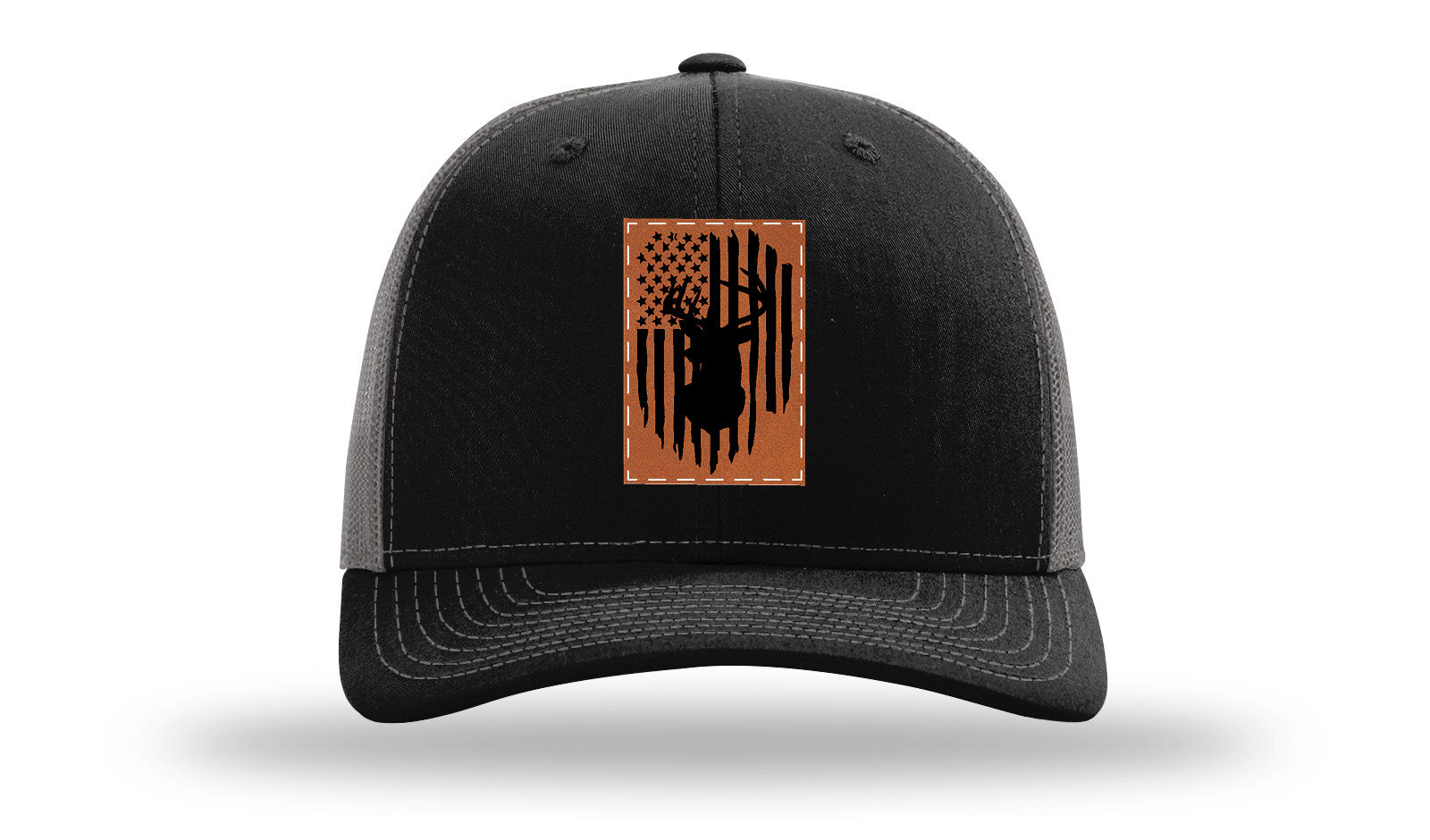 Buck Flag Leather Patch Richardson 112 Hat-Black / Charcoal