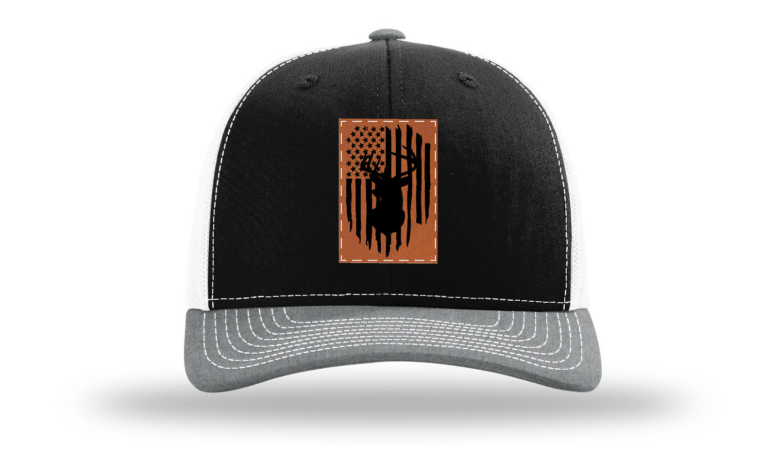 Buck Flag Leather Patch Richardson 112 Hat-Black / White / Heather Grey