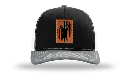 Buck Flag Leather Patch Richardson 112 Hat-Black / White / Heather Grey