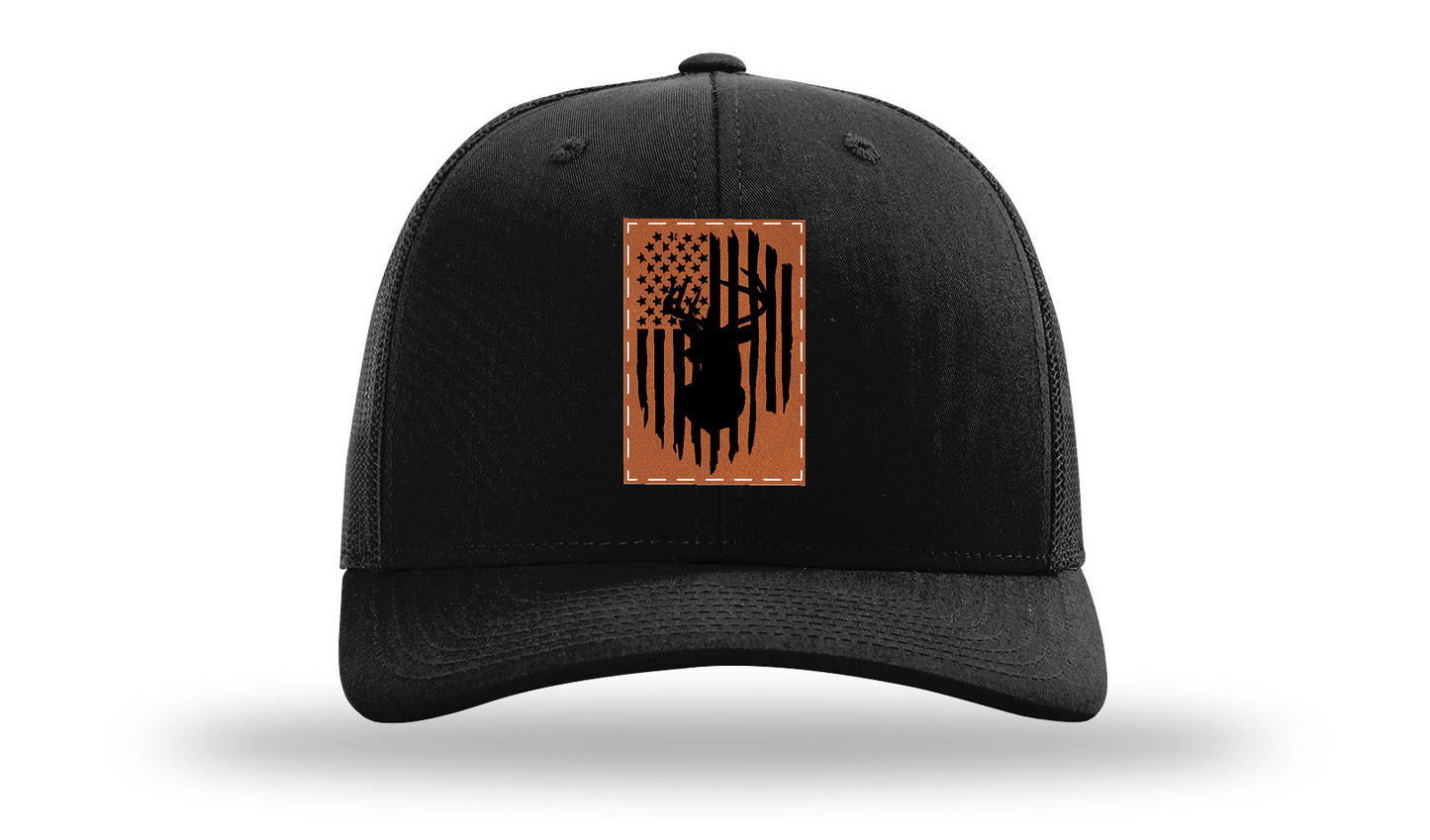 Buck Flag Leather Patch Richardson 112 Hat-Black