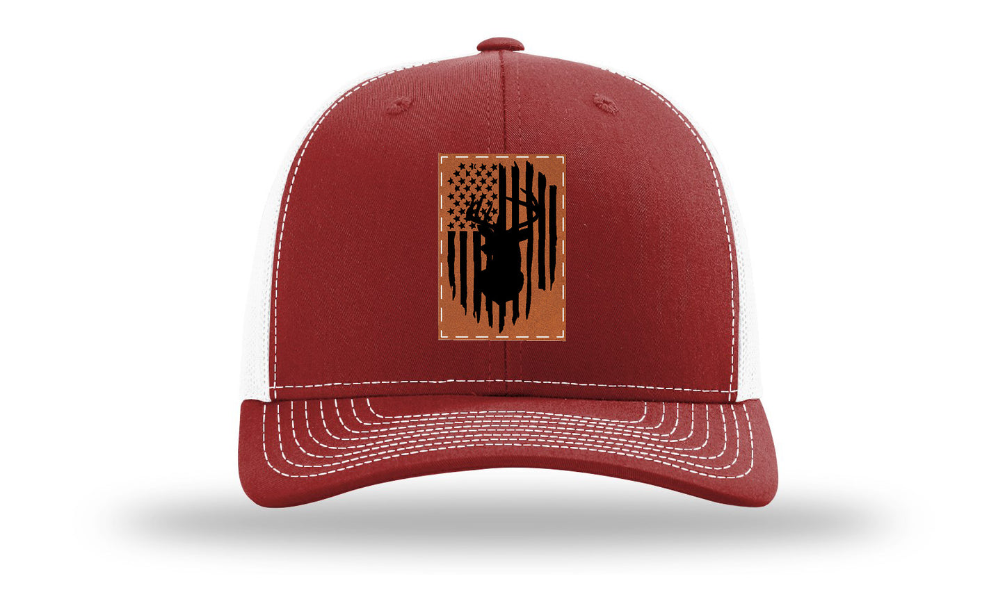 Buck Flag Leather Patch Richardson 112 Hat-Cardinal / White