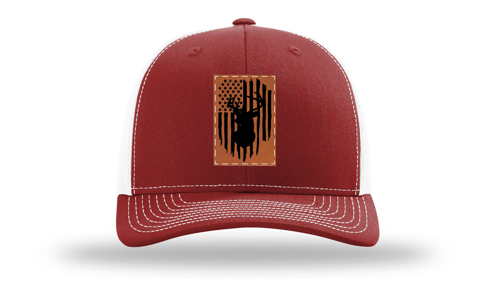 Buck Flag Leather Patch Richardson 112 Hat-Cardinal / White