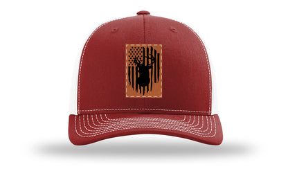 Buck Flag Leather Patch Richardson 112 Hat-Cardinal / White