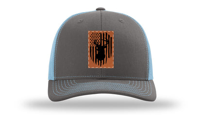 Buck Flag Leather Patch Richardson 112 Hat-Charcoal / Columbia Blue