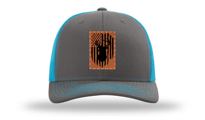 Buck Flag Leather Patch Richardson 112 Hat-Charcoal / Neon Blue