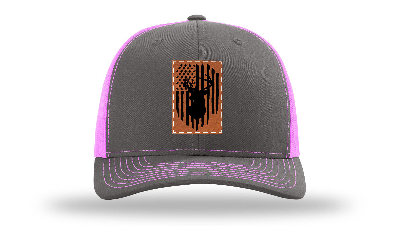 Buck Flag Leather Patch Richardson 112 Hat-Charcoal / Neon Pink