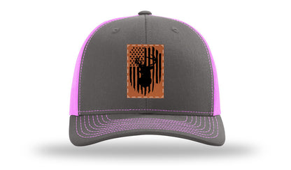 Buck Flag Leather Patch Richardson 112 Hat-Charcoal / Neon Pink