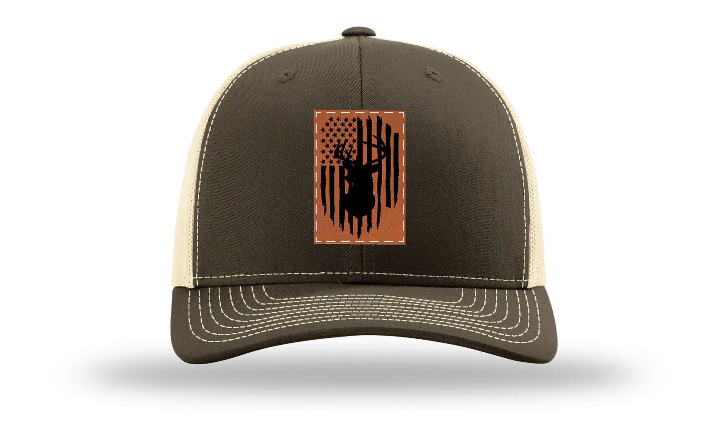 Buck Flag Leather Patch Richardson 112 Hat-Chocolate Chip/  Birch