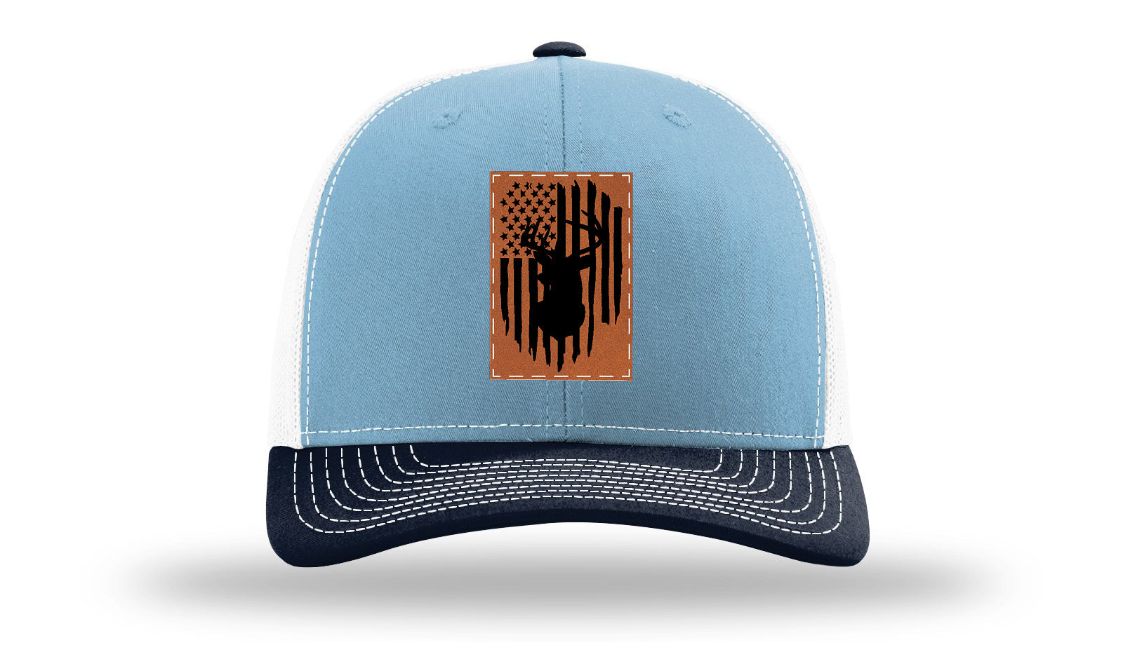 Buck Flag Leather Patch Richardson 112 Hat-Columbia Blue / White / Navy