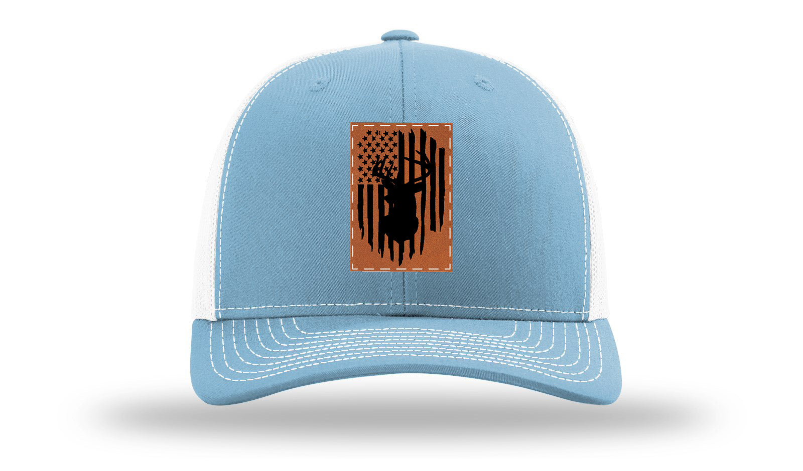 Buck Flag Leather Patch Richardson 112 Hat-Columbia Blue / White