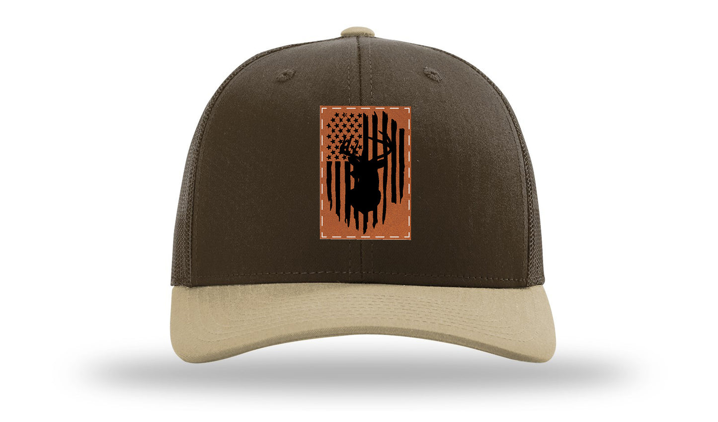 Buck Flag Leather Patch Richardson 112 Hat-Brown / Khaki - CMB