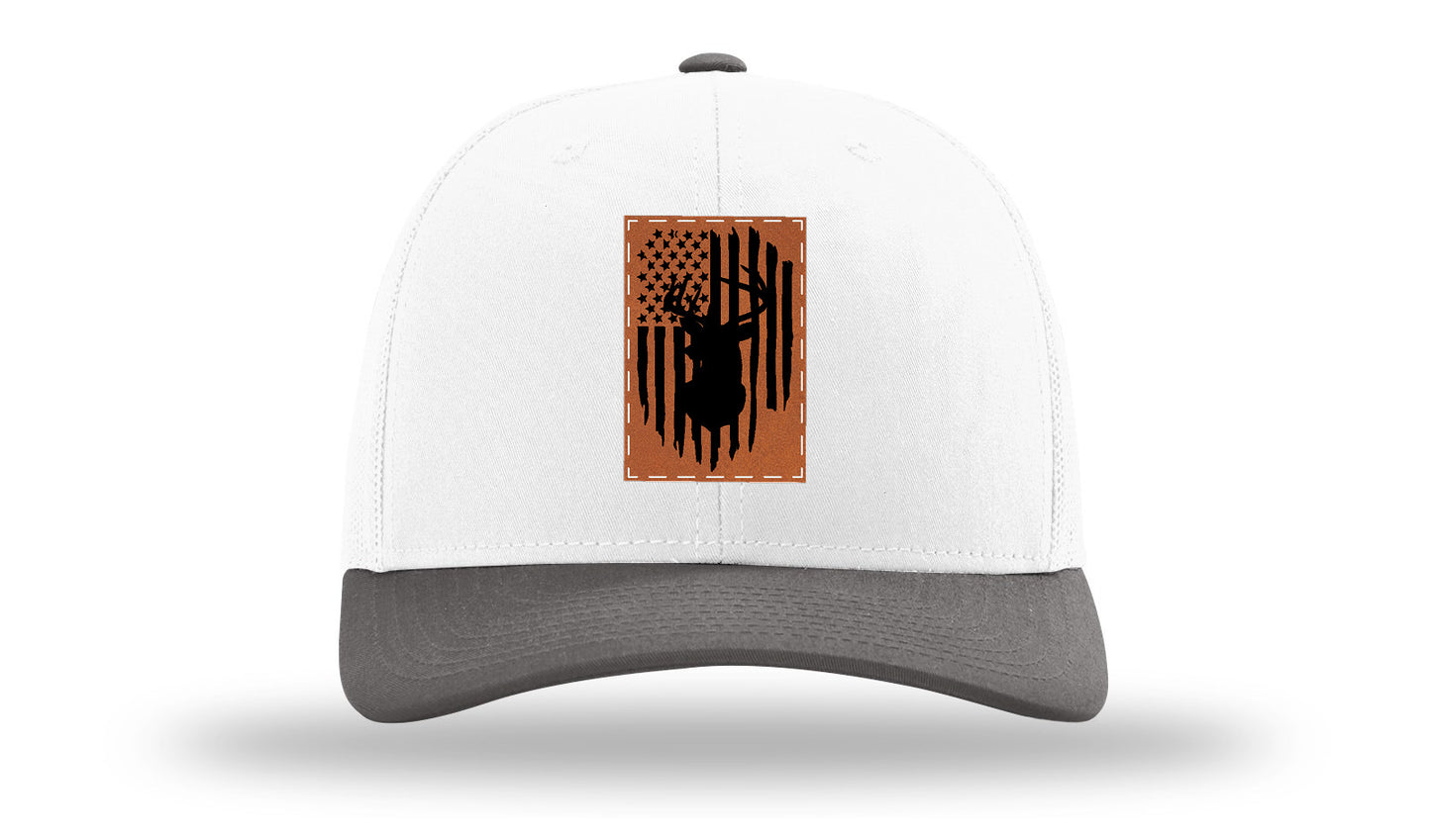 Buck Flag Leather Patch Richardson 112 Hat-White / Charcaol - CMB 