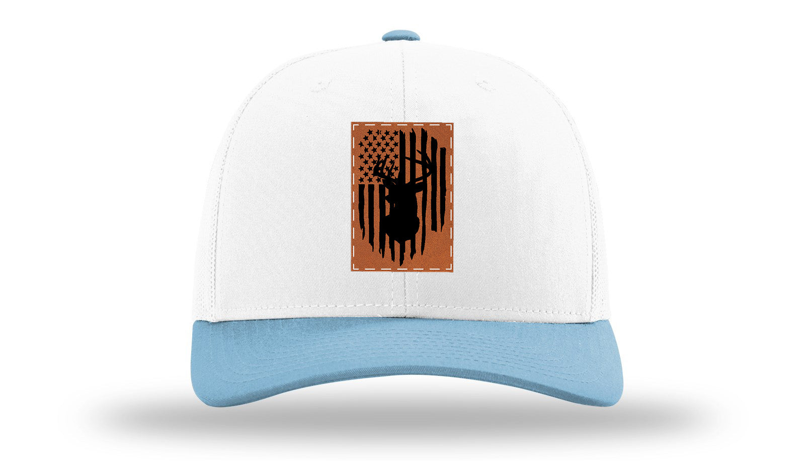Buck Flag Leather Patch Richardson 112 Hat-White /Columbia Blue - CMB