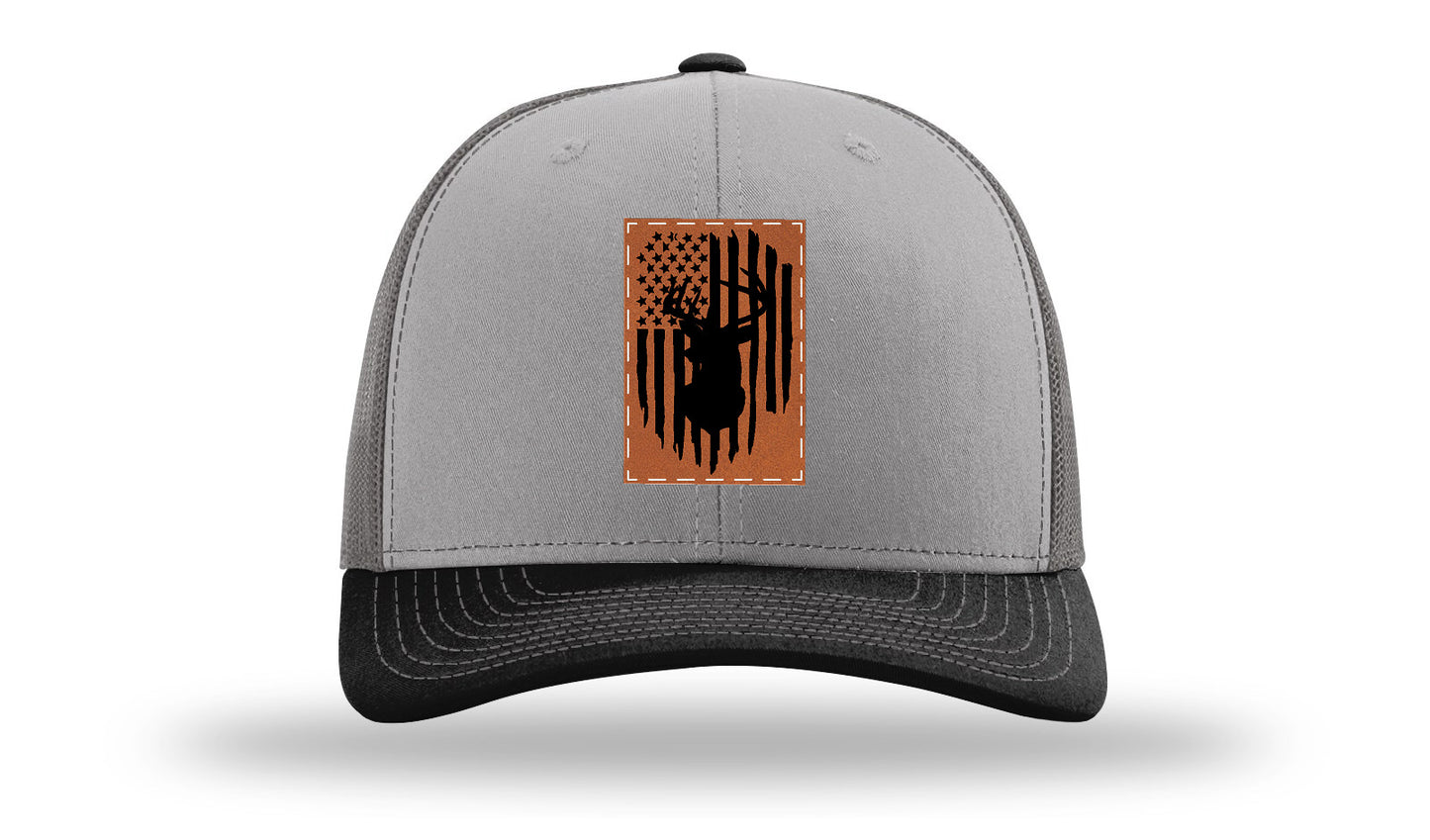 Buck Flag Leather Patch Richardson 112 Hat-Grey / Charcoal / Black