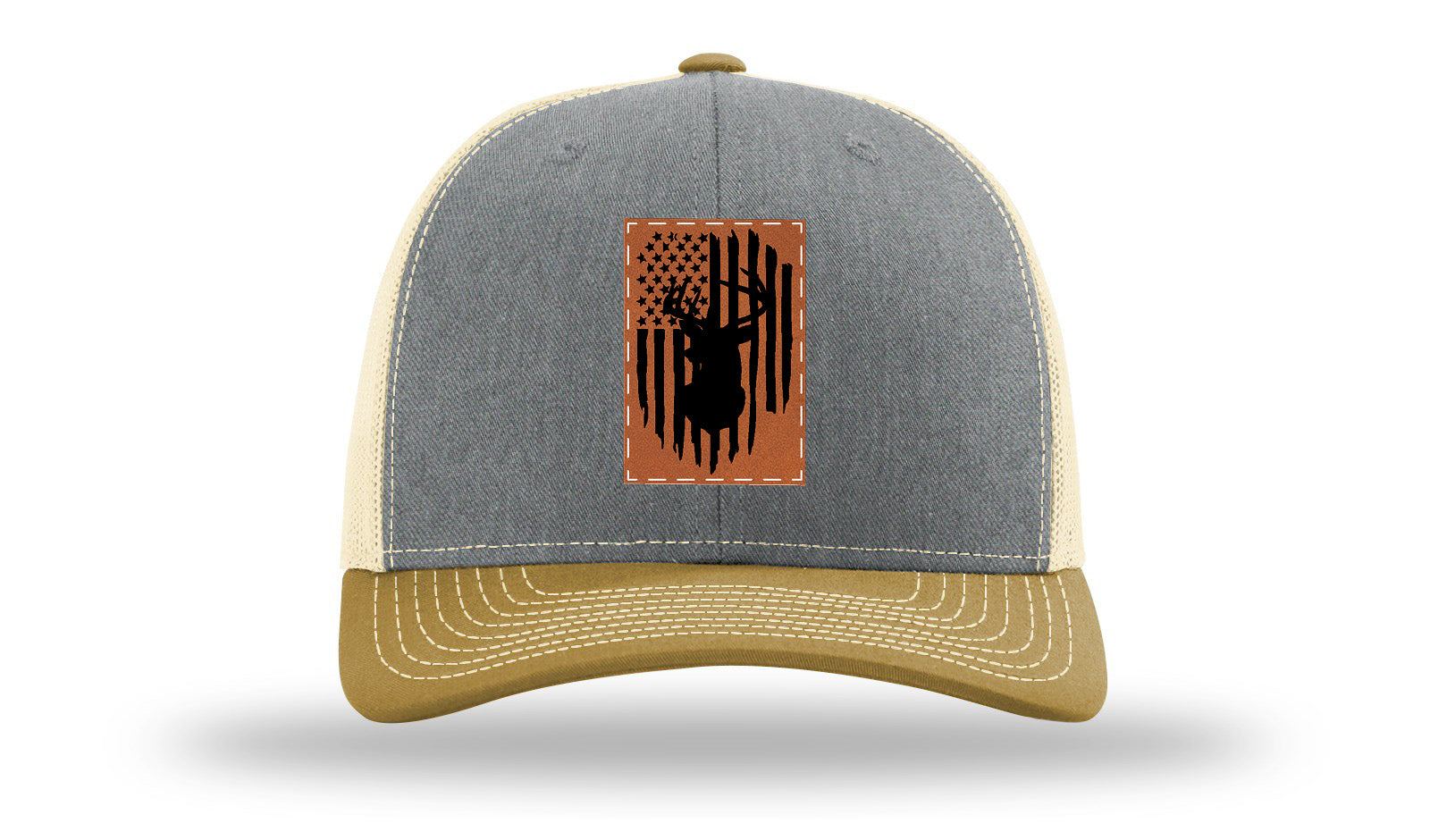 Buck Flag Leather Patch Richardson 112 Hat-Heather Grey / Birch / Amber Gold