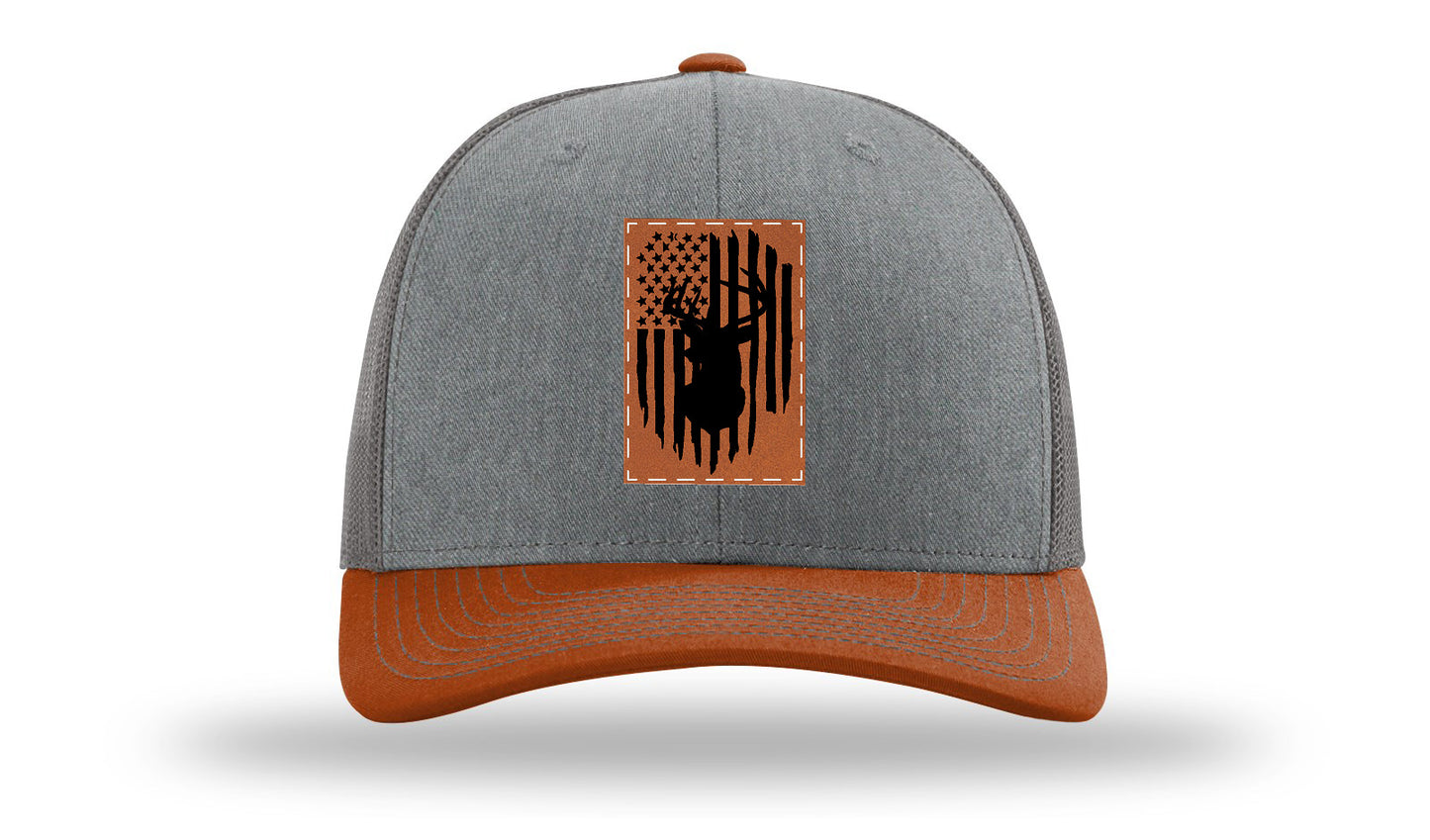 Buck Flag Leather Patch Richardson 112 Hat-Heather Grey / Charcoal / Dark Orange