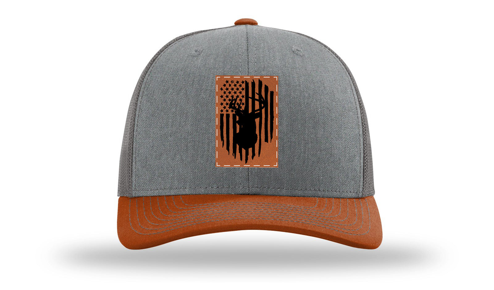 Buck Flag Leather Patch Richardson 112 Hat-Heather Grey / Charcoal / Dark Orange
