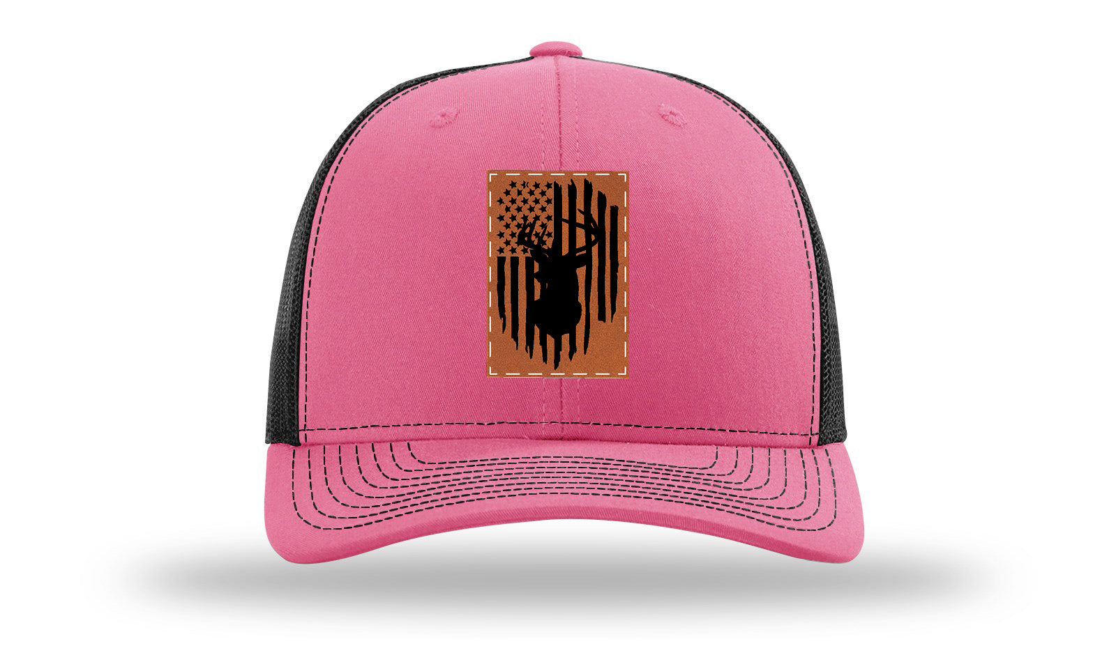 Buck Flag Leather Patch Richardson 112 Hat-Hot Pink / Black