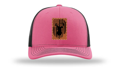 Buck Flag Leather Patch Richardson 112 Hat-Hot Pink / Black