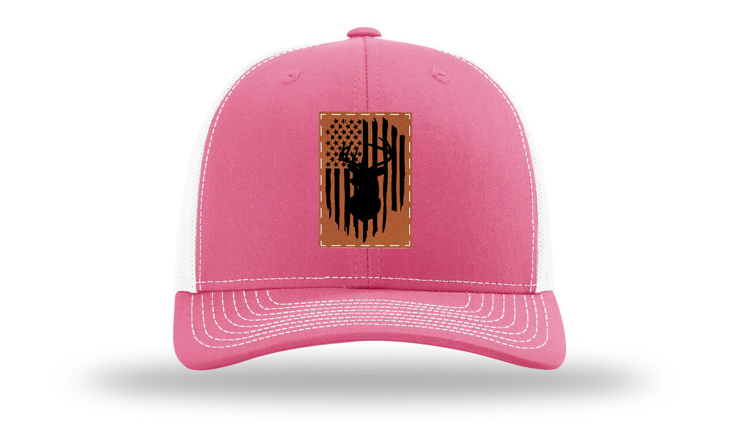 Buck Flag Leather Patch Richardson 112 Hat-Hot Pink / White