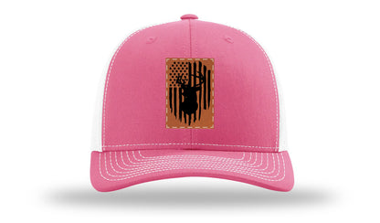 Buck Flag Leather Patch Richardson 112 Hat-Hot Pink / White
