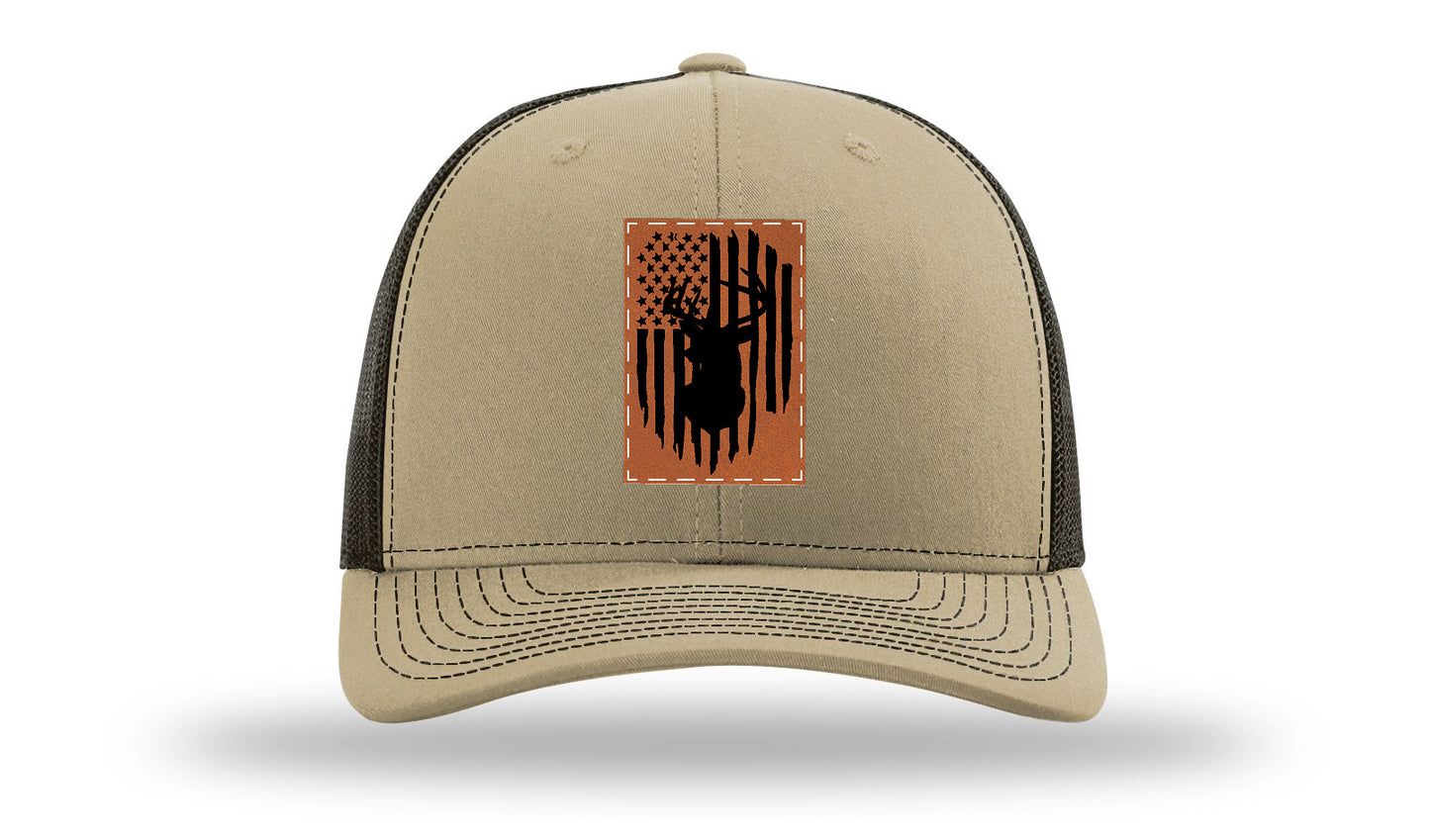 Buck Flag Leather Patch Richardson 112 Hat-Khaki / Coffee
