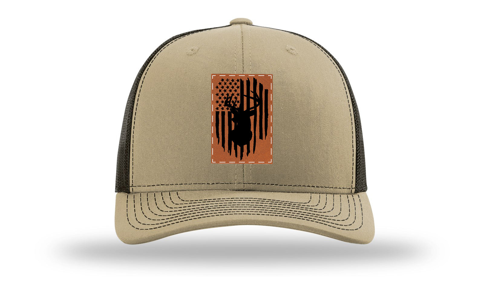 Buck Flag Leather Patch Richardson 112 Hat-Khaki / Coffee
