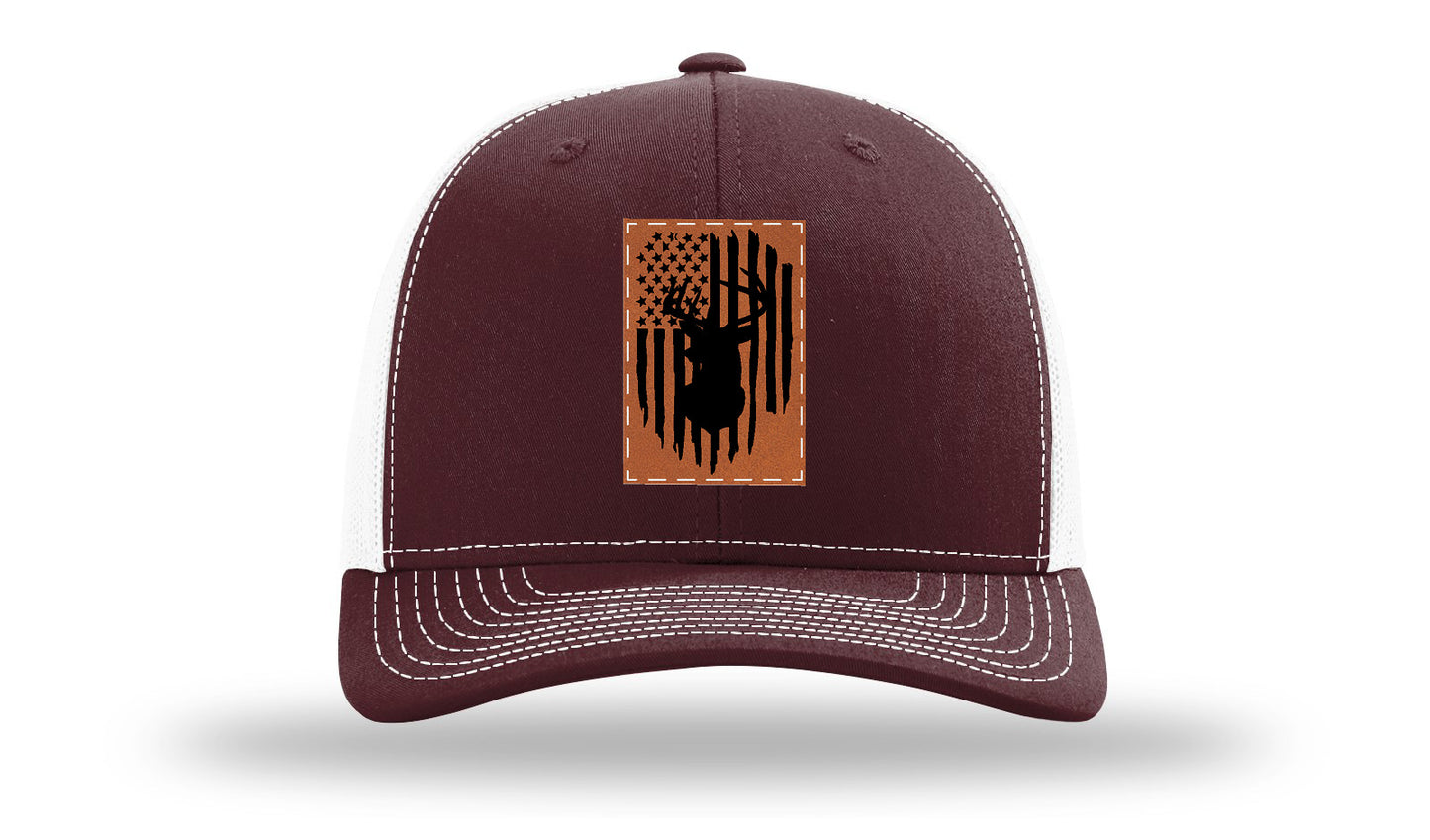 Buck Flag Leather Patch Richardson 112 Hat-Maroon / White