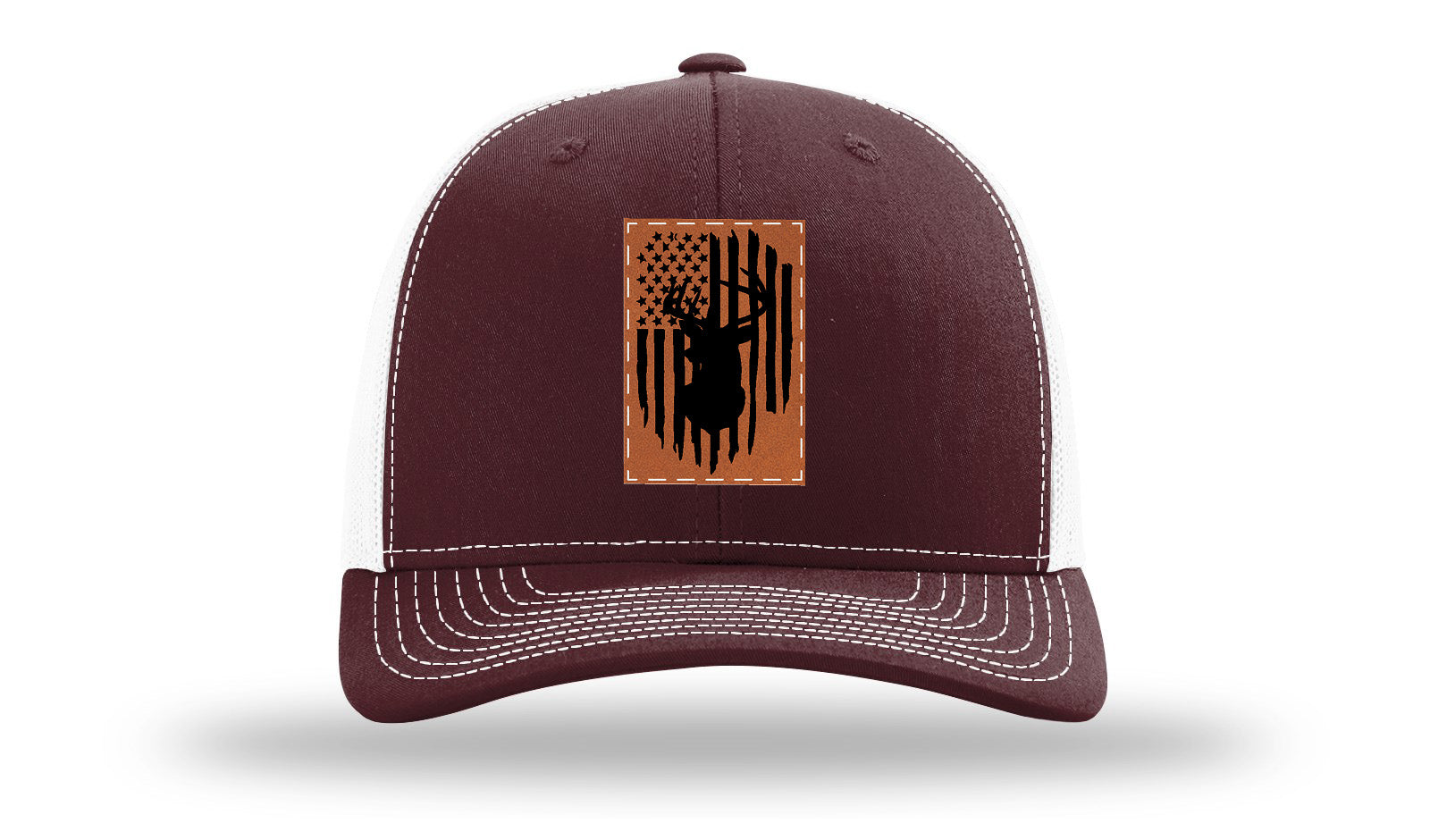 Buck Flag Leather Patch Richardson 112 Hat-Maroon / White