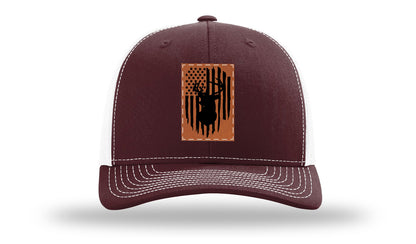 Buck Flag Leather Patch Richardson 112 Hat-Maroon / White