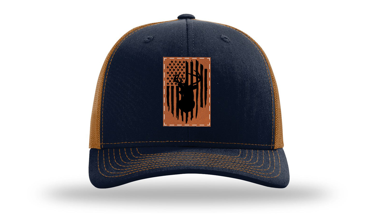 Buck Flag Leather Patch Richardson 112 Hat-Navy / Caramel