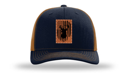 Buck Flag Leather Patch Richardson 112 Hat-Navy / Caramel
