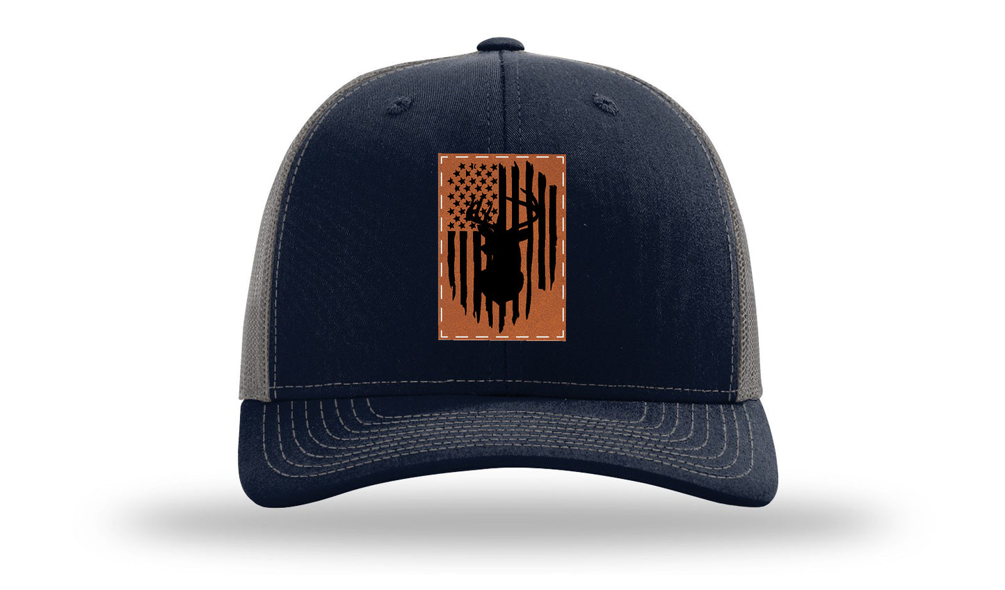 Buck Flag Leather Patch Richardson 112 Hat-Navy / Charcoal