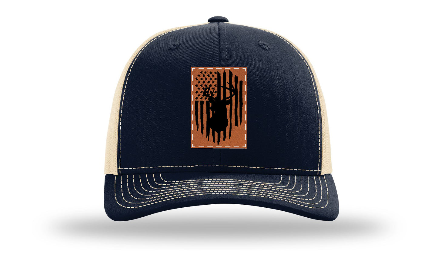 Buck Flag Leather Patch Richardson 112 Hat-Navy /  Khaki