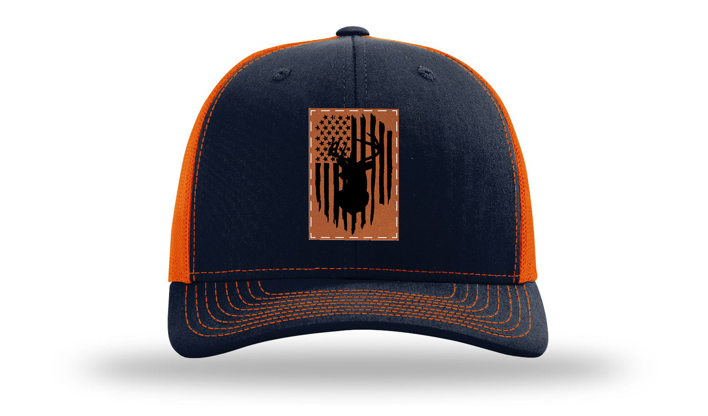 Buck Flag Leather Patch Richardson 112 Hat-Navy / Orange