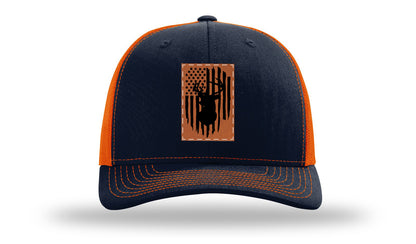 Buck Flag Leather Patch Richardson 112 Hat-Navy / Orange