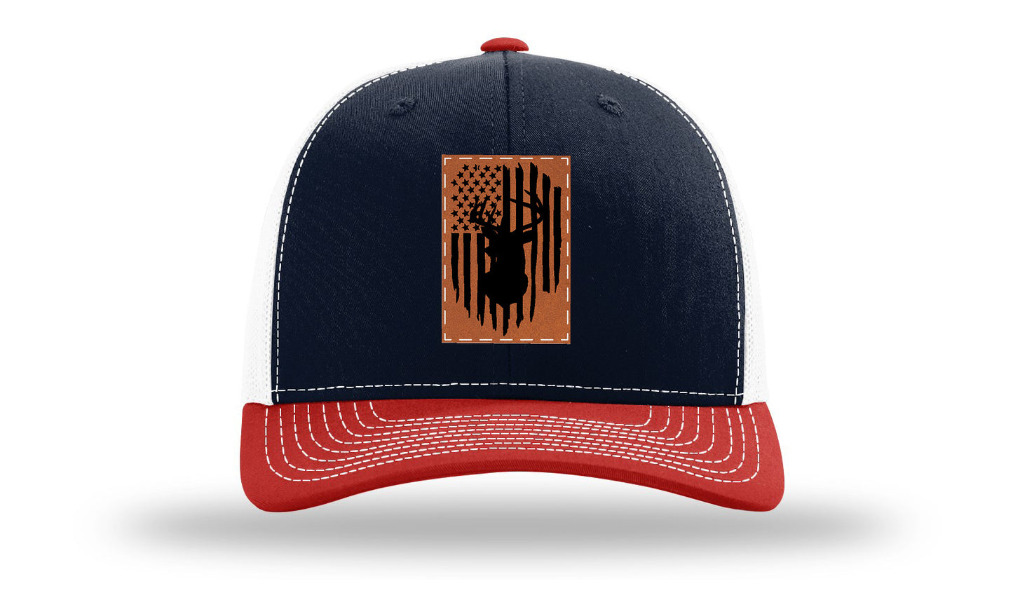 Buck Flag Leather Patch Richardson 112 Hat-Navy / White / Red