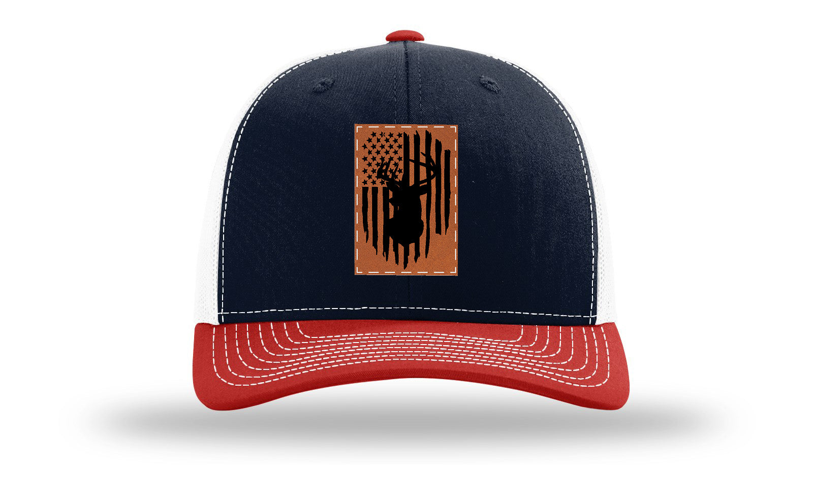 Buck Flag Leather Patch Richardson 112 Hat-Navy / White / Red