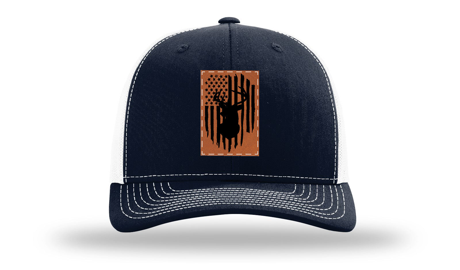 Buck Flag Leather Patch Richardson 112 Hat-Navy / White