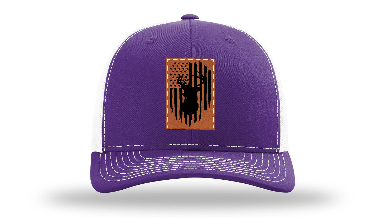 Buck Flag Leather Patch Richardson 112 Hat-Purple / White