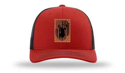 Buck Flag Leather Patch Richardson 112 Hat-Red / Black