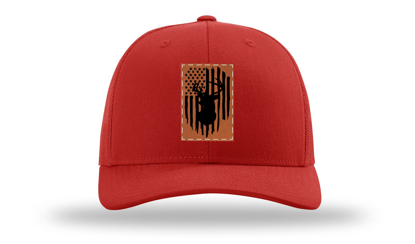Buck Flag Leather Patch Richardson 112 Hat-Red