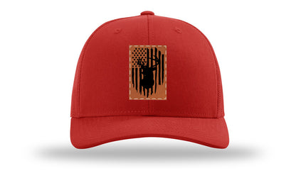 Buck Flag Leather Patch Richardson 112 Hat-Red