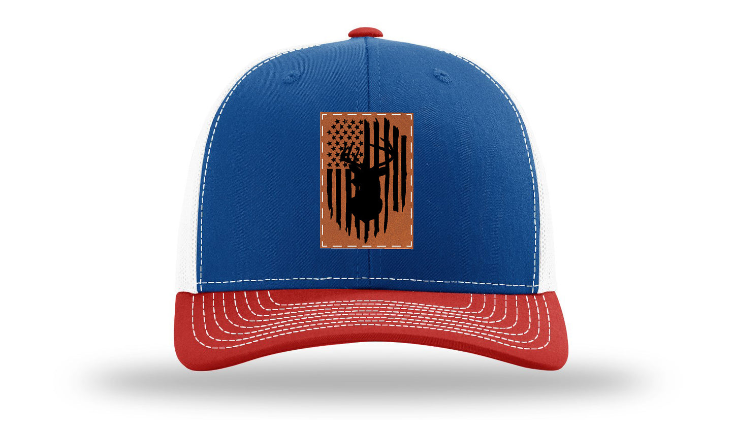 Buck Flag Leather Patch Richardson 112 Hat-Royal / White / Red