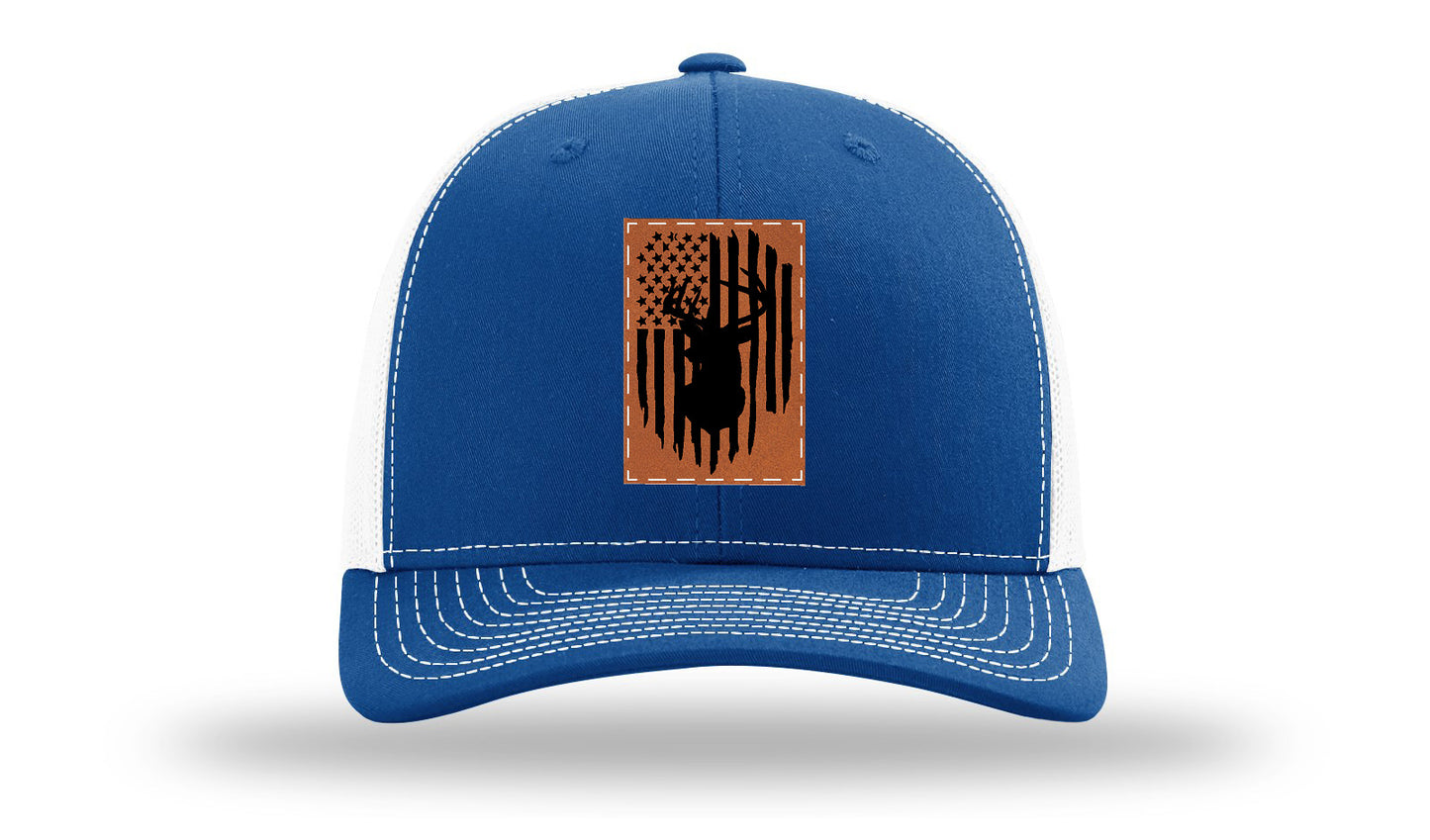 Buck Flag Leather Patch Richardson 112 Hat-Royal / White