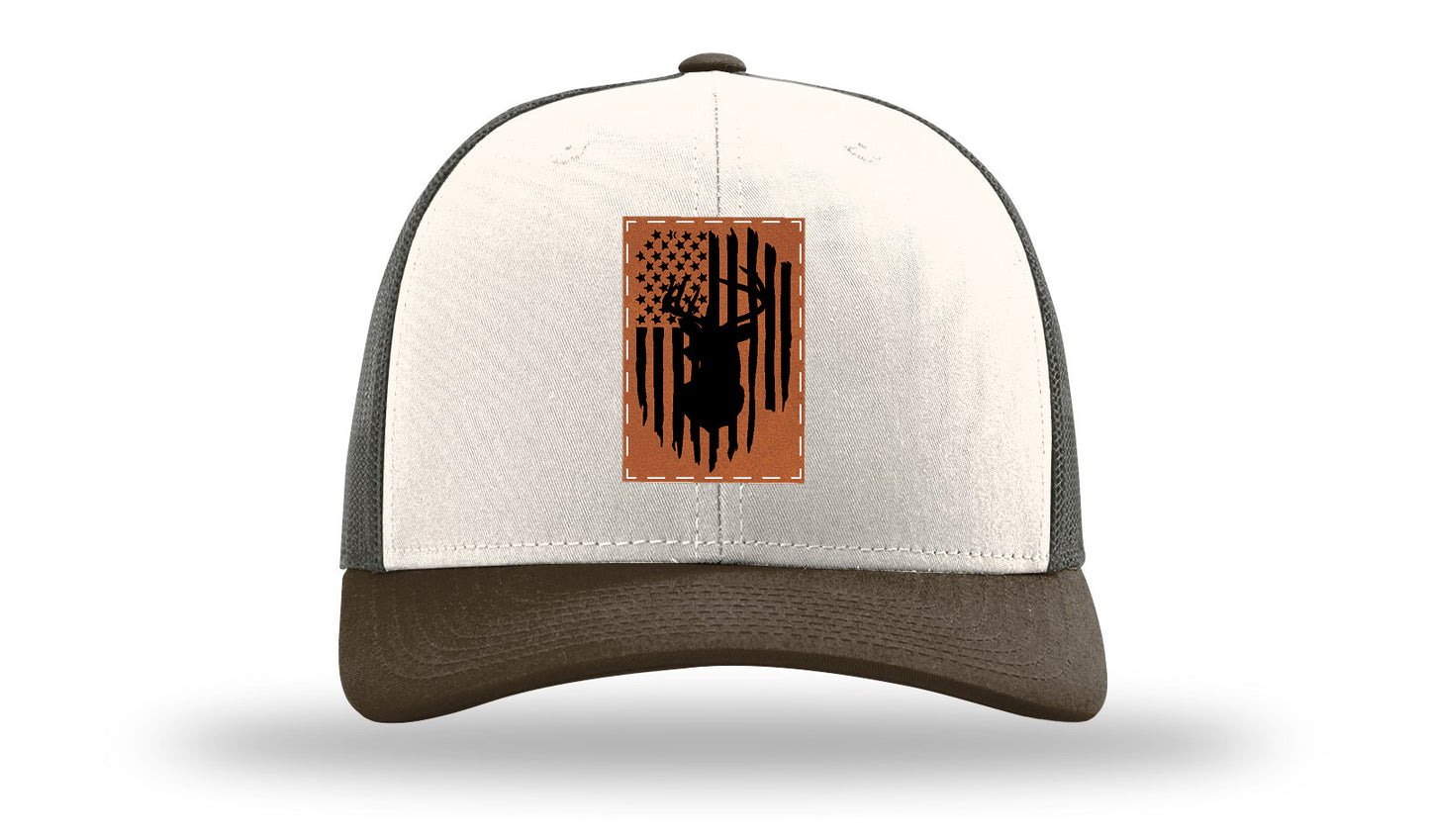 Buck Flag Leather Patch Richardson 112 Hat-Cream / Gray Brown / Brown