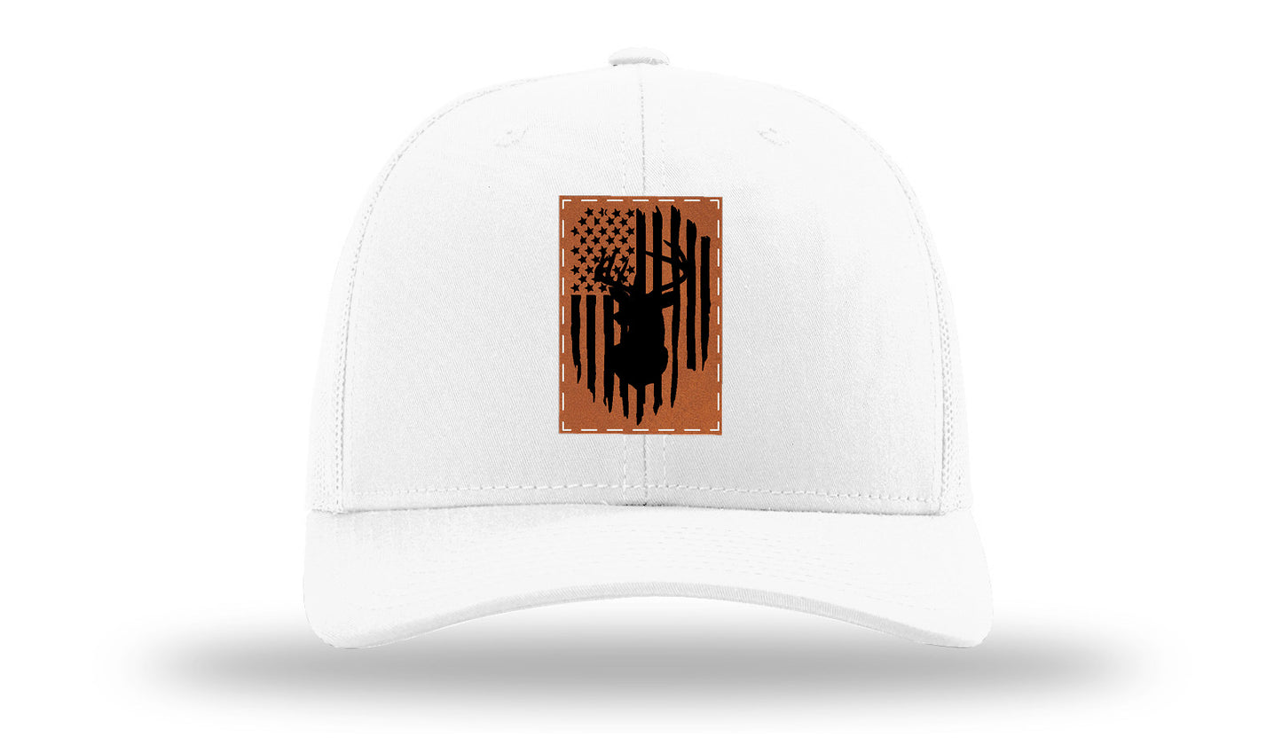 Buck Flag Leather Patch Richardson 112 Hat-White