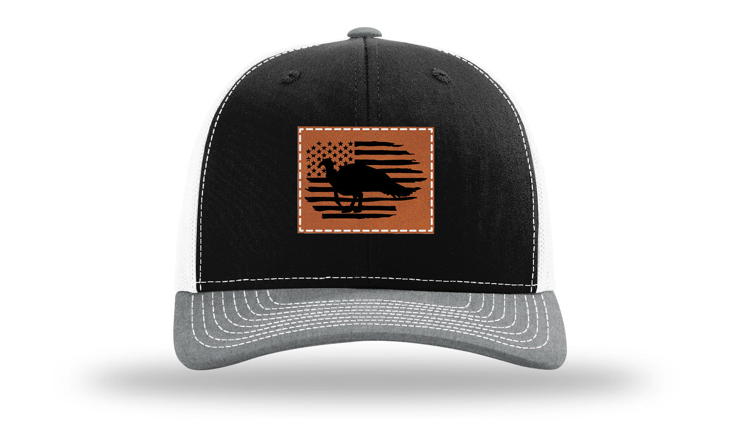 Turkey Flag Leather Patch Richardson 112 Hat-Black / White / Heather Grey