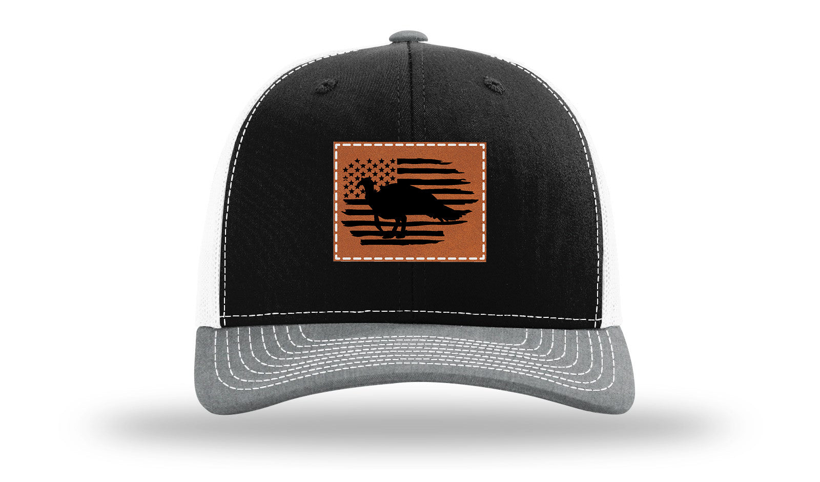 Turkey Flag Leather Patch Richardson 112 Hat-Black / White / Heather Grey