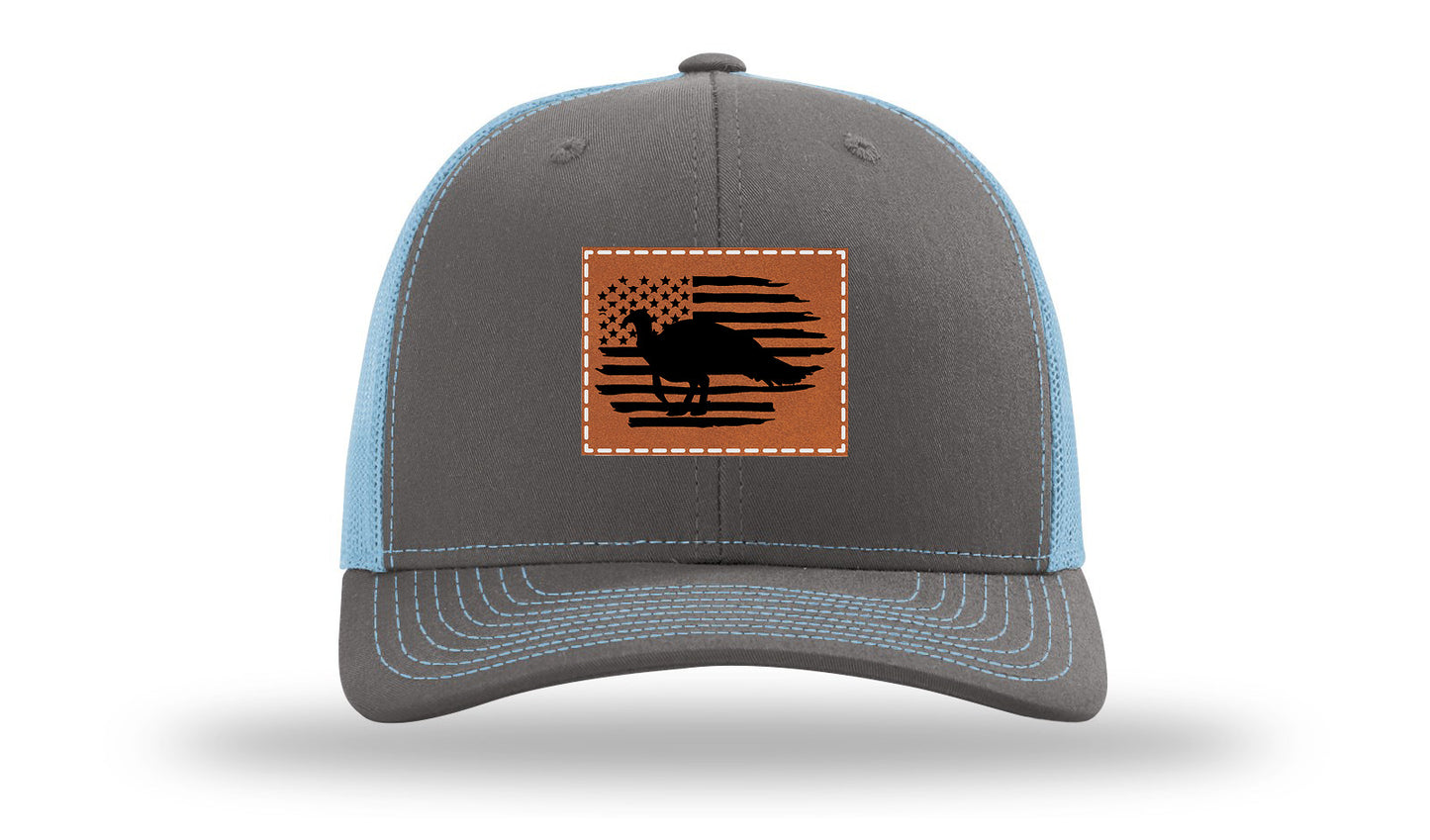 Turkey Flag Leather Patch Richardson 112 Hat-Charcoal / Columbia Blue